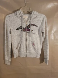 Hollister Girls Medium Jacket Floral Seagull Zipper Grey Excellent Condition - Picture 1 of 11