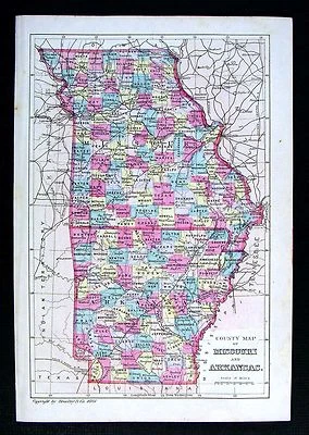 Mapa Bradley 1881 - Missouri y Arkansas - Little Rock Jefferson City - St. Louis Foto 1 de 2