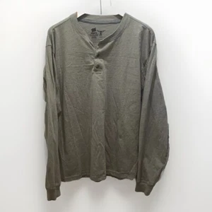 Hanes Men's Beefy T-Shirt Large Grey Long Sleeve Crew Neck 3 Button Up T-Shirt - Picture 1 of 6