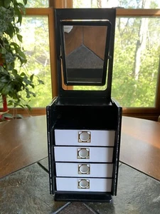 Vintage Hong Kong Black Vanity Jewelry Box with Mirror Floral design - Picture 1 of 12