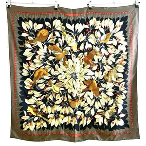 HERMES Paris Carre 90 Les merises Silk Scarf Brown Tags No Box Used. - Picture 1 of 3