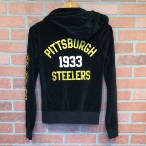 Victorias Secret Pink Pittsburgh Steelers 1933 Hoodie Size S Black Gold Glitter - Picture 1 of 9