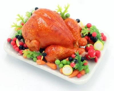 Dollhouse Miniature Roasted Turkey with Vegetable Dinner Kitchen Food  1:6 scale - Image 1 of 4
