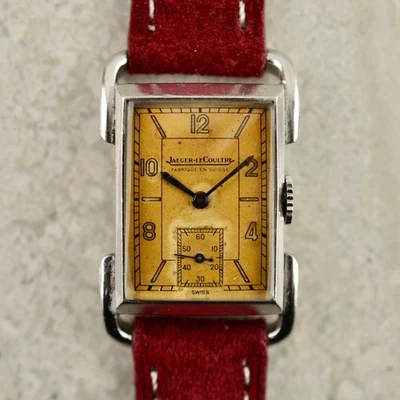 C.1936 Vintage Jaeger LeCoultre Uniplan Étrier steel watch w/Türler signed box - Image 1 of 4