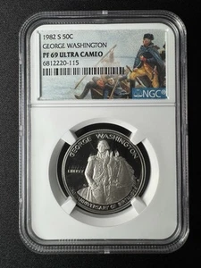 1982 S NGC PF69 SILVER PROOF GEORGE WASHINGTON COMMEMORATIVE HALF DOLLAR - Picture 1 of 4