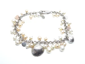 Clogau Gold Silver & 9ct Rose Gold Pearl Beachcomber Bracelet 7 1/2" - Picture 1 of 7
