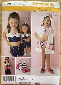 Simplicity Pattern 1380 Girls' sz 3-8 Swimsuit*Cover*Hat w Suit for 18" Doll - Picture 1 of 4