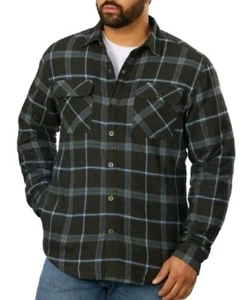 Grizzly Mountain Men Gray Flannel Shirt Jacket Sherpa Lined Shacket Size MEDIUM - Picture 1 of 5