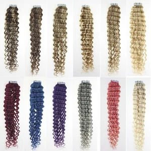 Tape in Real Human Hair Extensions Adhesive Skin Weft Premium Thick Curly Hair - Picture 1 of 132