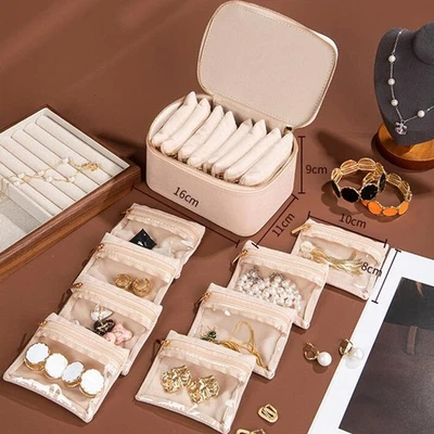 Portable Travel Jewelry Box Set of 8 Bag Bracelets Watches Necklace Storage Box  - Image 1 of 4