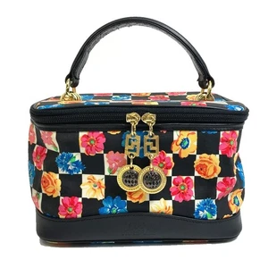 VERSACE Floral pattern Total pattern Hand Bag Vanity bag Black x Multicolore - Picture 1 of 16