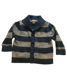 Baby Gap Boy Blue Gray Stripe Cotton Wool Cable Knit Cardigan 18-24 Months EUC - Picture 1 of 4