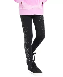ADIDAS Big Girls Glam Athletic Tights Black w/ Silver Size L (14) - Picture 1 of 2