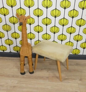 Taburete de peluche años 50 años 60 50 reposapiés taburete felpa madera amarillo retro - Imagen 1 de 9