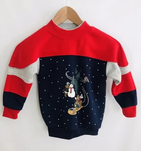 Vtg Express Boys Size S 4 Red Navy Sweatshirt Top Long Sleeve Christmas Bear - Picture 1 of 5