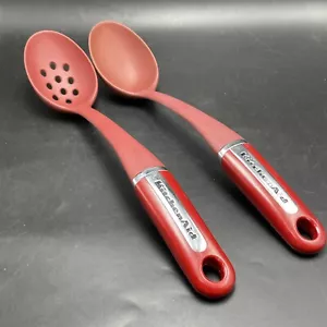 2 Kitchenaid Red Serving Spoon & Slotted Spoon Cooking Utensils - Picture 1 of 8