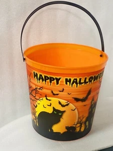 Halloween 3D Pumpkins Bucket With Handle Plastic New 2012 Vintage 7” - Picture 1 of 11