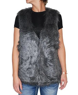 Chaleco de piel sintética a rayas Libby talla grande BB Dakota para mujer (negro/gris) Foto 1 de 4