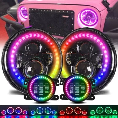 Kit combo de faróis de neblina LED RGB halo 7"" para Jeep Wrangler JK Muti-Color - Imagem 1 de 4