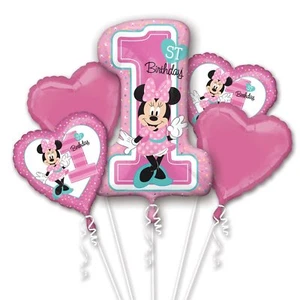 MINNIE MOUSE 1st First One Hearts Happy Birthday Party 5 Piece Mylar Balloon Set - Picture 1 of 1