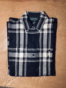 Lauren Ralph Lauren Womens Snap Shirt Wool Plaid Pockets Long Sleeve - Picture 1 of 9