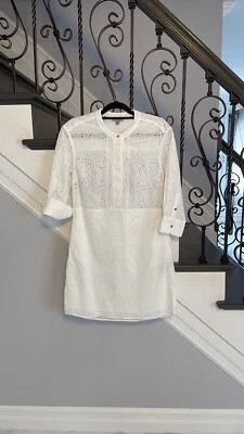 BURBERRY LONDON Daniela Eyelet White Collarless Women’s Shirt dress Size US 6  - Image 1 of 4