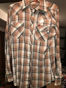 LEE Vtg 1980s Cowboy Western Brown Black Plaid PEARL SNAP Punk Shirt Sz S/XS - Picture 1 of 5