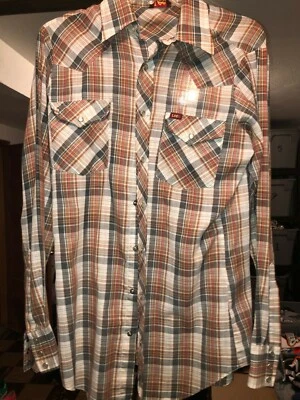 Camisa Punk LEE De Colección Años 80 Vaquera Western Marrón Negra Cuadros PERLA A PRESIÓN Talla S/XS Foto 1 de 4