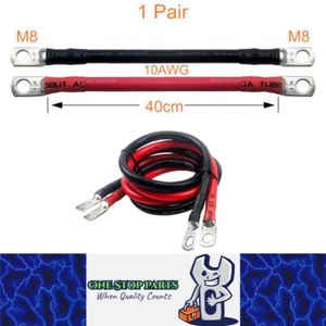 Pair 40cm 10AWG Car Battery Cable Black Red Silicone Cable with M8 Eye Terminals - Picture 1 of 5