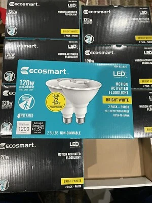 8X 2PK Ecosmart 120W (13W) PAR38 LED Motion Sensor Flood Light Bulbs Bright Wht - Image 1 of 4