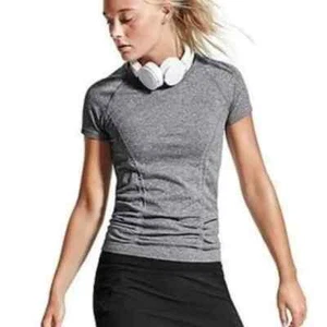 Athleta XL Fastest Track Short Sleeve Grey Ruched Workout Top Seamless Portugal - Picture 1 of 8