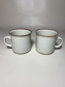 Vintage Kanney Stoneware Japan Cream & Brown Rim Coffee Mugs Set Of 2 - Picture 1 of 5