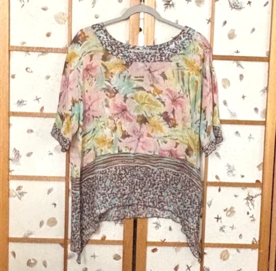Coldwater Creek Flowy Silk Chiffon Crinkle Floral Top Size S/M Boxy Boho Fairy - Image 1 of 4
