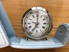 BNWT DULWICH BEDSIDE ALARM CLOCK IN SKY BLUE LEATHER CASE