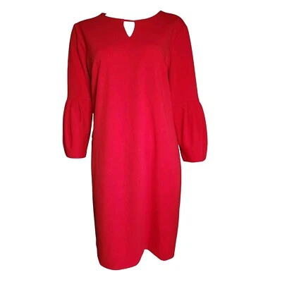 Maggy London Dress Womens Size 14 Solid Red Pullover Puff Sleeves Keyhole Neck - Image 1 of 4