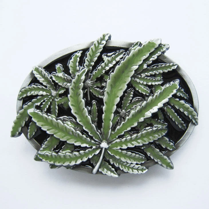 Hebilla de cinturón de moda de metal esmaltado verde hierba cannibus marihuana Foto 1 de 1