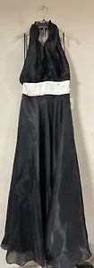 Calvin Klein NEU MIT ETIKETT SCHWARZ langes Kleid Chiffon mit Neckholder Rüschen Ausschnitt, 14, Abschlussball - Bild 1 von 4
