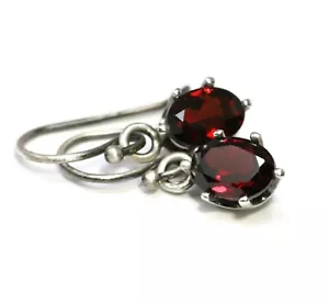 Tiny Oval Faceted AA Grade Red Garnet Sterling Silver Drop Earrings - Picture 1 of 24