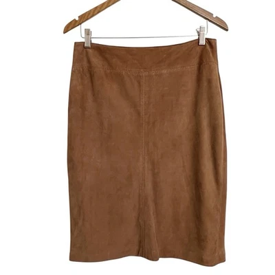 Rene Lezard 麂皮直筒裙女式 8 M 棕色设计师安静豪华钉书钉 — 第 1/4 张图片