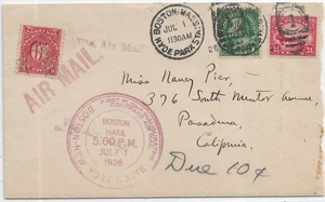 1926 Boston, Ma to Pasadena, Ca Airmail, Postage Due (65997) - Picture 1 of 2