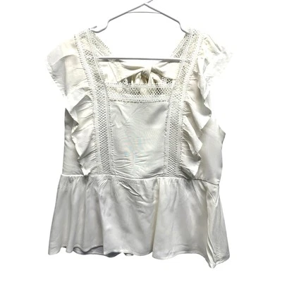 Jun & Ivy Mujer XL Blanco Encaje Volantes Peplum Corbata Espalda Baja Coqueta Sin Mangas Foto 1 de 4
