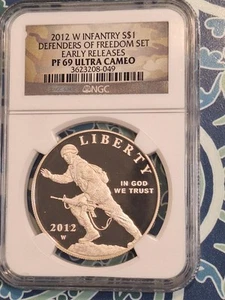 2012 W INFANTRY S$1 DEFENDERS OF FREEDOM EARLY RELEASES NGC PF 69 ULTRA CAMEO - Picture 1 of 4