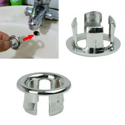 2pcs Bathroom Basin Sink Overflow Ring Chrome Hole Cover Cap Inserts Round UK - Image 1 of 4