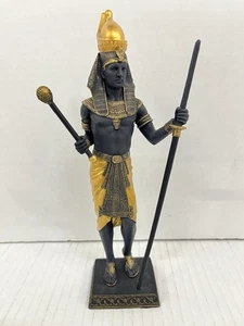Vintage Ägyptischer Pharao Figur Veronese Design Schwarz und Gold Harz Statue - Bild 1 von 8