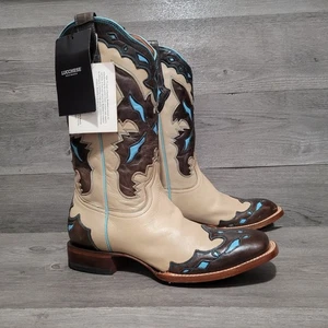 Lucchese x Resistol Ranch Wingtip Square Toe Damen 9,5 B braun blau Stiefel - Bild 1 von 6