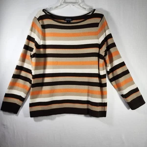 Jones New York Sweater Sz XL Wool Cashmere Striped Brown Orange Tan Signature - Picture 1 of 16