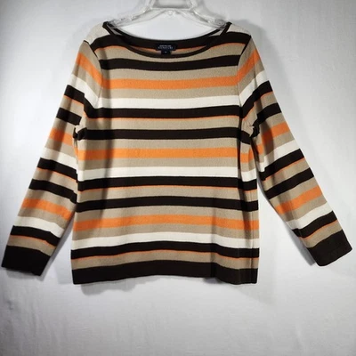 Jones New York Sweater Sz XL Wool Cashmere Striped Brown Orange Tan Signature - Image 1 of 4