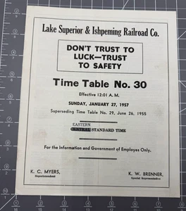 Lake Superior & Ishpeming Railroad Employee Timetable No. 30 January 27, 1957 - Picture 1 of 5