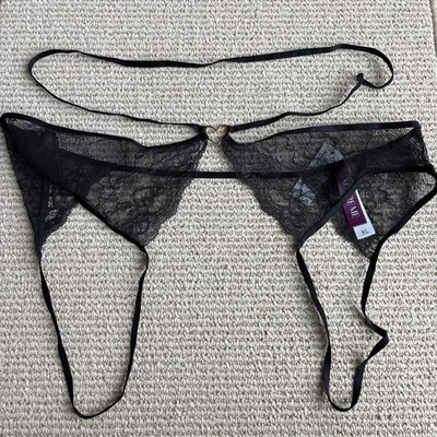 Adore Me Women's Strappy Danielle Crotchless Bikini Panty black XLarge NWT - Image 1 of 4