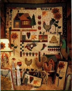Country At Heart Wall Quilt Pattern Folk Art Sunflowers Chickens Apples Sunshine - Picture 1 of 2